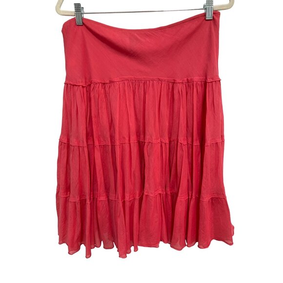 Y2K Express Tiered Boho Skirt Womens XS Pink Cotton Silk Hippie Broomstick - Picture 2 of 7